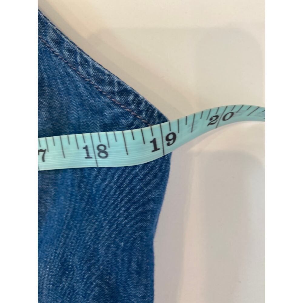 ASOS Lightweight Soft Denim Halter Slip Dress Criss Cross Straps EUC Sz 12 Mini - Picture 9 of 16